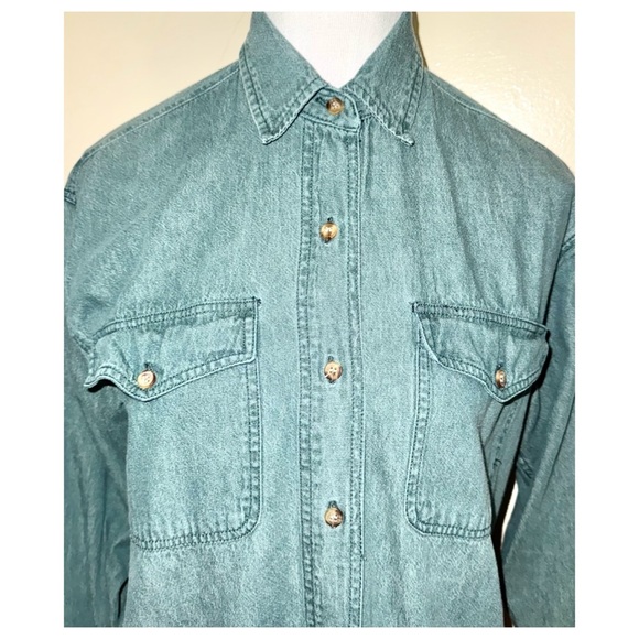 Vintage 80s Kikomo Long Sleeve Denim Shirt, Sz M - Picture 5 of 11
